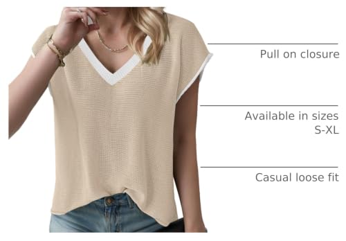 Image of SAUKOLE Women's Sweater Vest Casual V Neck Cap Sleeve Knit Pullover Tops | 2026 Spring Clothes, Soft Knit Shirts, Short Sleeves T-shirts, Tunic Blouses, Sweater Tank Tops