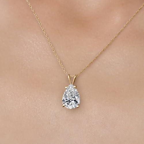 Gem Stone King 3 to 5 Carat 10K Yellow Gold IGI Certified Pear Shape Lab Grown Diamond Teardrop Pendant Necklace For Women | E-F Color | VS1-VS2 Clarity | With 18 Inch Gold Chain2