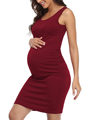 Bbhoping 230006#WRXL%PINKYDOT Women'S Maternity Sleeveless Dresses Maternity Tank Dress Mama Scoop Neck Baby Shower Pregnancy Dress,Wine Red,X-Large cover