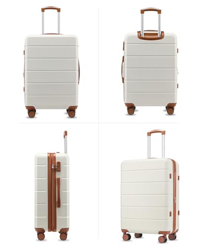 Image of YOETEY 24 Inch Checked Luggage with Spinner Wheels, Expandable Hardside Medium Suitcase with 360 Spinner Wheels & TSA Lock, Durable ABS Travel Suitcase for 3-5 Day Trips (24 in, White)