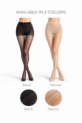 Image of PIOGOWE 2 Pack Women's Sheer Tights, 20D Breathable Pantyhose with 40D Reinforced Top, High-Stretch Waist, Run-Resistant