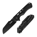 Kizer Crest Camping Folding Knives, 3.05' S35VN Steel Sheepsfoot Blade Camping Knife with Black Titanium Handle, Thumb Stud & Flipper Opener Frame Lock, for Hiking Fishing Ki3714A2