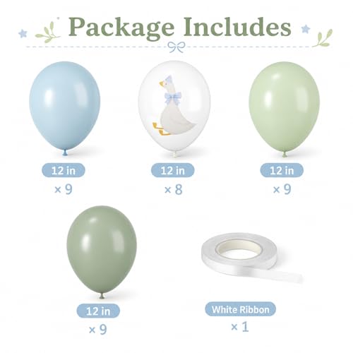 Image of Goose Balloons, 12 Inch Blue Green Goose Print Balloons for Farm Baby Shower Birthday Party Spring Supplies