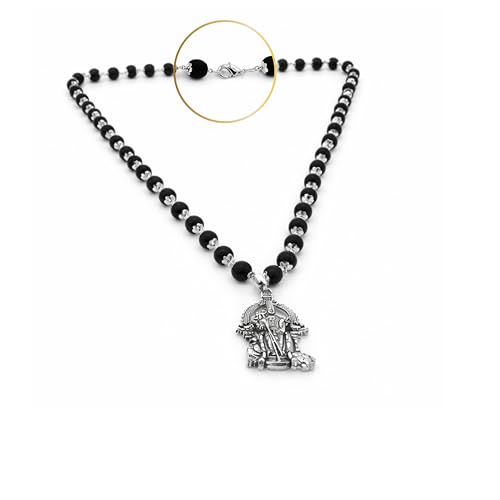 Image of Karungali Malai 8mm Certified with Divine Lord Murugan Pendant Silver Plated Original | 54 Beads Authentic Black Ebony Wood Mala with German Silver Cap for Men & Women | Spiritual Protection, Energy Balance & Daily Pooja Wear - 1 Piece