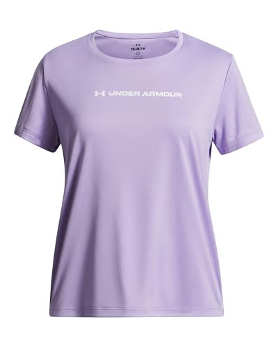 Under Armour Girls' Tech Wordmark Graphic Short Sleeve, (538) Transparent / / White, Large