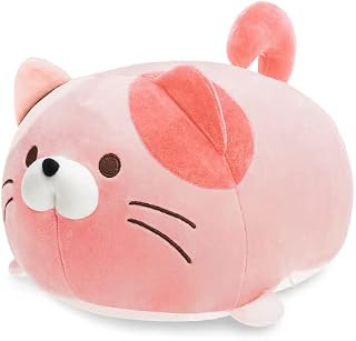 shownicer Plushies, Kawaii Cat Plush Pillow, Soft Toy, Stuffed Animals, Cuddly Toy, Fluffy Chubby Kitty Doll, Cuddle Cushion for Sofa Bed Home Decor, Creative Gift for Kids Girls Boys (Pink, 50cm)