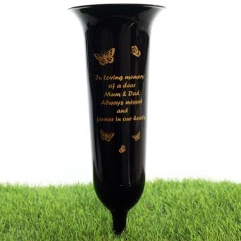 Direct Florist Supplies - Black Plastic Memorial Grave Vase - Various Names Available Verse Graveside Remembrance (Black, Mum & Dad)