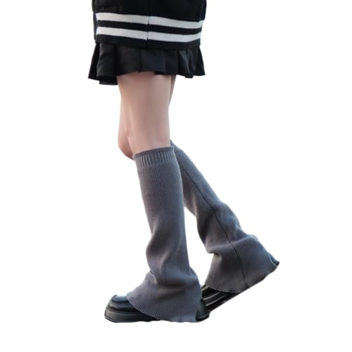Women Korean Split Flared Leg Warmer Solid Color Knitted Wide Leg Long Socks Streetwear