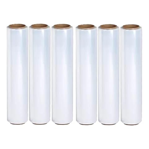 Venuscello® 6 x Pallet Wrap Shrink Stretch Wrapping Roll 500mm x 300m Clear Non Extended Core Cling Film for Moving Secure Packaging & Shipping Cover