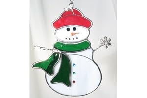 Stained Glass Winter Scene Snowman Christmas Ornament