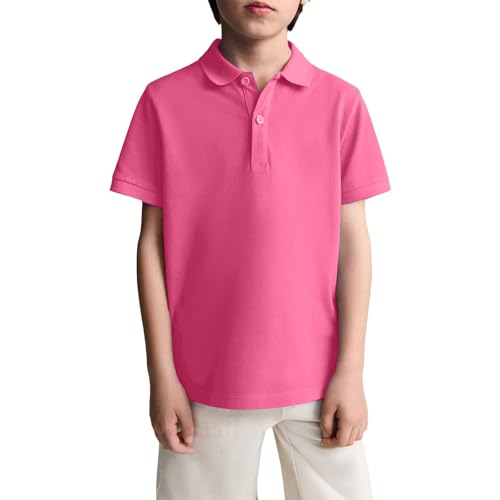 Teen Boy Shirts Graphic Polo Short Sleeve School Uniform Outdoor Teen Tops for School Fast Dry Henley Neck Button Down Fall Size 6 Clothes Summer Vacation Solid 3-14 Years Hot Pink 150