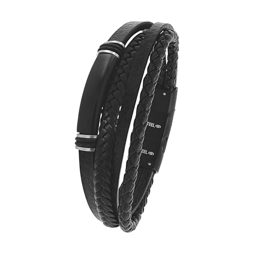 Tom Tailor Identarmband für Herren, Edelstahl und Leder und Kautschuk, 20+1,5 cm, schwarz, Geschenkidee, Armschmuck, Herrenschmuck, 2100691