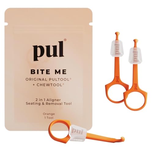 PUL 2-in-1 Aligner Removal Tool and Chewies for Invisalign Aligners, Retainers and Trays - Patented Invisalign Remover Tool for Easy Removal &amp; Secure Fit - Pack of 3, Orange