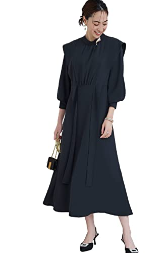 [ルイ ルエ ブティック] フリル ケープ マーメイド ワンピース ドレス レディース ミセス カジュアル フォーマル 長袖 大きいサイズ ロング 式 セレモニー 演奏会 講演会 通勤 S(7号) ブラックU1191-S-BL