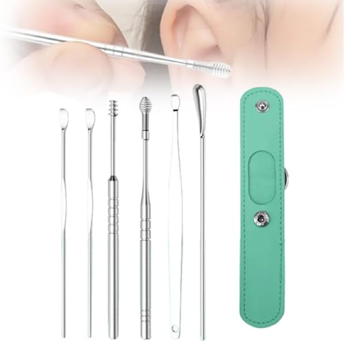耳垢クリーナーツールセット、2024 イヤーワックス除去ツール イヤーピック 耳垢除去キット 耳垢クリーナー ポータブルケース付き、家庭用ポータブル手動耳垢除去キット 男女兼用 (グリーン、1セット)