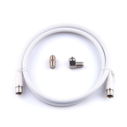 Tjiusi Coaxial Cable 4Ft Rg6 Digital Audio Vide 75Ohm White Low Loss Coaxial Cable (F-Type Male To F-Type Male) With Right-Angle Connector And F Type Cable Extension Adapter #TOP24