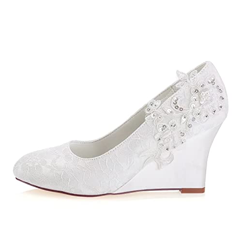 Emily Bridal Women's Silk Like Satin Wedge Heel Wedges Crystal2