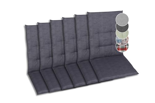 GO-DE Textil Bequeme und attraktive Polsterauflagen für Mittellehner-Gartenstühle (6er-Set, Uni anthrazit, Mittellehner)