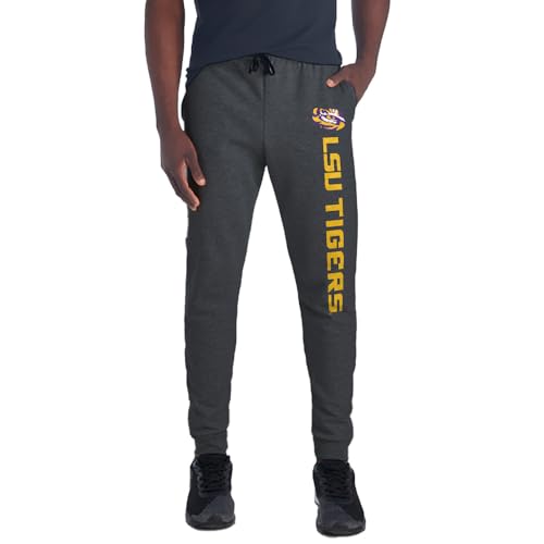 LSU Collegiate Team Logo Down The Leg Print Unisex Jogger Sweatpants with Pockets for Men and Women, Charcoal, Large