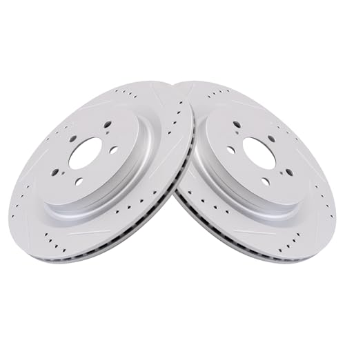 Image of TRQ Performance Rear Ceramic Brake Pad and Rotor Set Compatible with 20-24 Toyota Highlander 23-24 Lexus RX350 Japan Built Models 1st VIN Digit J 23-24 Lexus RX350h Japan Built Models 1st VIN Digit J