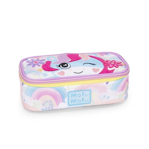 MOFU MOFU - Astuccio Scuola Ufficiale Mofu Mofu, Astuccio Ovale per Bambine, con Divisorio Interno e Passanti Elastici, Pratica Chiusura a Zip, 22x7,5Hx11 cm, Unicorno