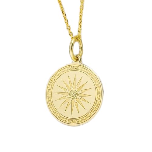 925 sterling silver necklace 26mm|18 inch chain | vergina sun | macedonian star pendant| star of vergina jewelry| sun disc charm| greek symbolic pendant|gold plating handmade |WWRPG_00052