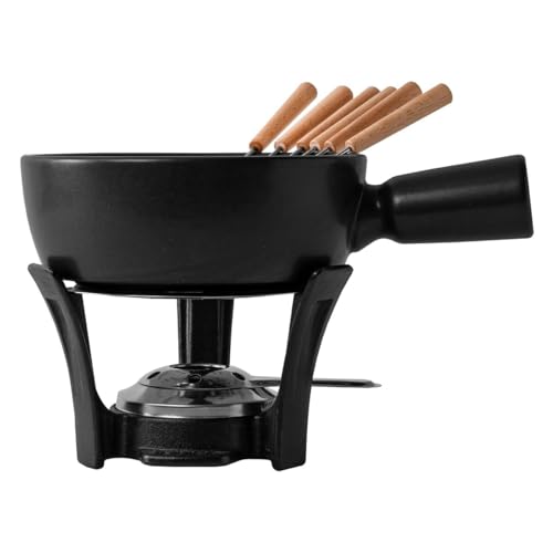 Boska Set à Fondue Nero/Caquelon de fondue avec 6 fourchettes/Support en fonte/Caquelon lavable au lave-vaisselle/Noir / 1 L