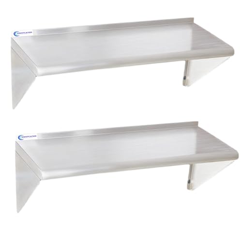 Image of 2 Pack Stainless Steel Shelf 18 inchx48 inch 400LB, Commercial Stainless Steel Shelves Wall Mounted, Heavy Duty Metal Floating Shelving for Home Kitchen, Restaurant, Garage
