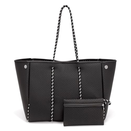 SPELIKO Lightweight Neoprene Beach Bag for Women & Men Large Travel Beach Tote Bag with Zipper Pouch for Beach Gym & Shopping