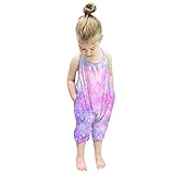 RAISEVERN 3T 4T Little Girls, little Kid Rompers Toddler Kids Jumpsuit Overalls Purple Galaxy Backless Sleeveless Slouch Pants Summer Clothes Outfits
