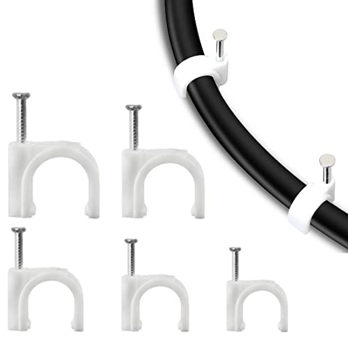 100pcs Grapas para Cables Clips de Alambre Redondos Clips de Cable de Cable Redondo Grapas Redondas para Cable con Clavos de Fijación 7mm 8mm 9mm 10mm 12mm para Cables de Gestión