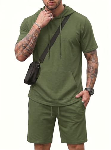 Image of CTU Men's 2-Piece Tracksuit Set, Short-Sleeve Hoodie & Shorts Armygreen XL