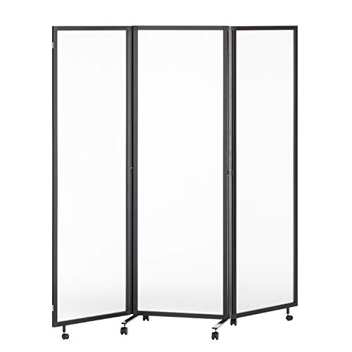法人様向け オフィスコム 折りたたみパーテーション スレディ キャスター付き 3連 幅1800×奥行500×高さ1800mm ブラックフレーム×半透明 THREDY-BKPO