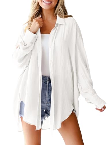 Saodimallsu Womens Oversized Button Down Shirts Long Sleeve Irregular Hem Blouse Tops