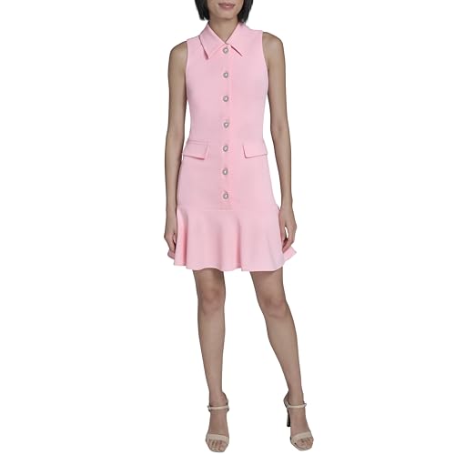 Image of Karl Lagerfeld Women's Sleeveless Collared Button Front A-line Mini Dress