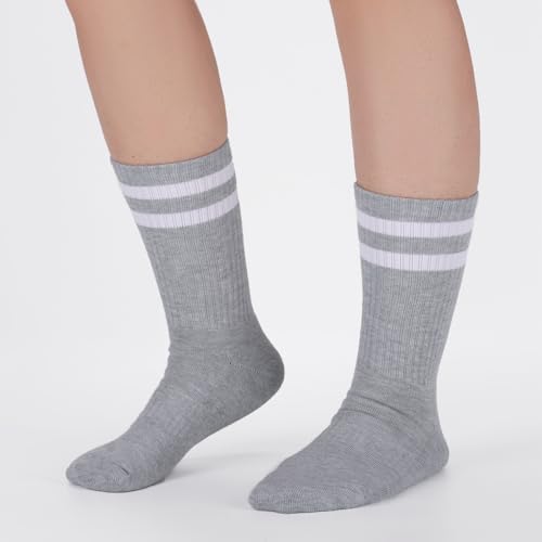 Image of Ultrafun 5 Pairs Striped Crew Socks Cotton Cushioned Athletic Sports Running Socks for Men Women Teens