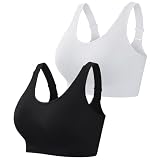 Uniexcosm Soutien Gorge Sport Femme Maintien Fort sans Armature Grande Taille Brassière pour Yoga Fitness Running Noir + Blanc cassé L
