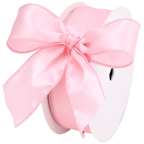 LIZLOVESS Pink Satin Wired Ribbon 1.5 Inch Wire Edge Ribbon for Gift Wrapping 4th of July Baby Shower Wedding Decor Christmas Tree Crafts Wreath Supplies 25 Yards