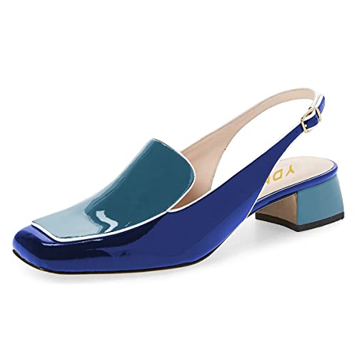 Image of YDN Women Closed Square Toe Block Low Heels Slingback Formal Loafer Dressy Shoes Office Lady Pump Size 4-15 US