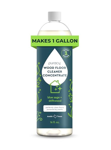 Puracy Wood Floor Cleaner Concentrate - pH Neutral Plant-Powered Hardwood Floor Cleaner - Residue-Free Non-Sticky Cleaning Solution As Seen on TikTok (Blue Sage & Driftwood, 16 fl oz)
