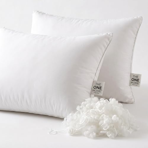 The one home Almohadas 50x75 Pack 2 – Relleno Extra 700g Fibra Hueca Virgen Siliconada – Antiácaros, Antibacteriana, Lavable – Almohada Cama 90 135 – Blanca