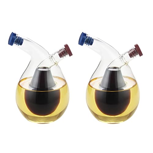 Wnvivi 2Pack Double Pour Spout Oil Dispenser Bottle,2 in 1 Clear Glass Oil and Vinegar Bottle,Portable Barbecue Marinade Dispenser Bottle-A