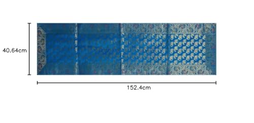 Image of Living Room Decor Handmade Banarasi Silk Table Runner for Center /Dining Table (16 x 60 Inches) (Heavy Zari Brocade ) (Turquoise)