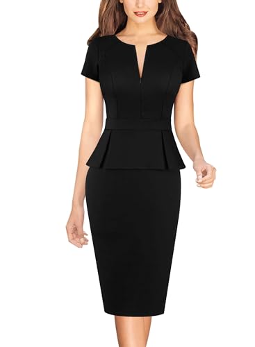 VFSHOW Womens Work Business Office Front Zipper Peplum Professional Church Pencil Sheath Dress