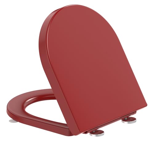 YEAUPE PRO Abattant WC Forme D [COURT], Cuvette Toilette avec Frein de Chute, Lunette WC Avec Charnière Métallique, Lunette de Toilette Universelle, rouge,...