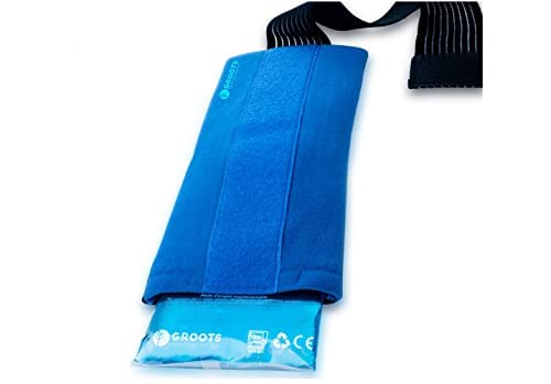 GROOTS Paquete frío y caliente grande - 2 paquetes de gel que incluyen 1 soporte con cierre de velcro 29 cm x 12 cm - Paquete de hielo reutilizable - Compresa fría y caliente Cover