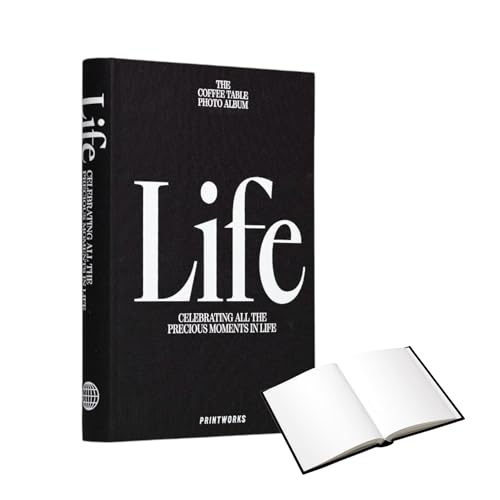 PrintWorks Photo Book – Life, Black – Minimalist Expandable Hardcover Album Book with 80 Pages – Stylish Bookshelf Picture Album