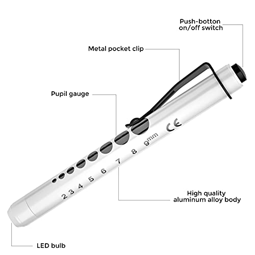 RISEMART Pen Lights for Nurses, 2 Pack Reusable Medical Pen Light with