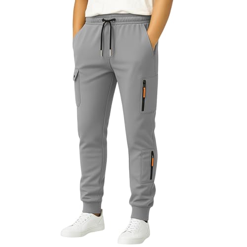 Cargo Sweatpants for Men Baggy Comfy Athletic Joggers with Zipper Pockets Elastic Waist Outdoor Running Hiking Pants4
