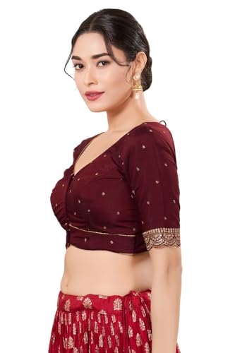 Image of Vamas Women's Silk Padded Self Design Half Sleeve Readymade Saree Blouse (X-1209.ELB)